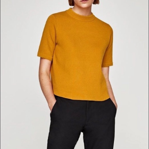 Zara Tops - Zara Trafaluc Mustard Knit Mockneck Crop Top